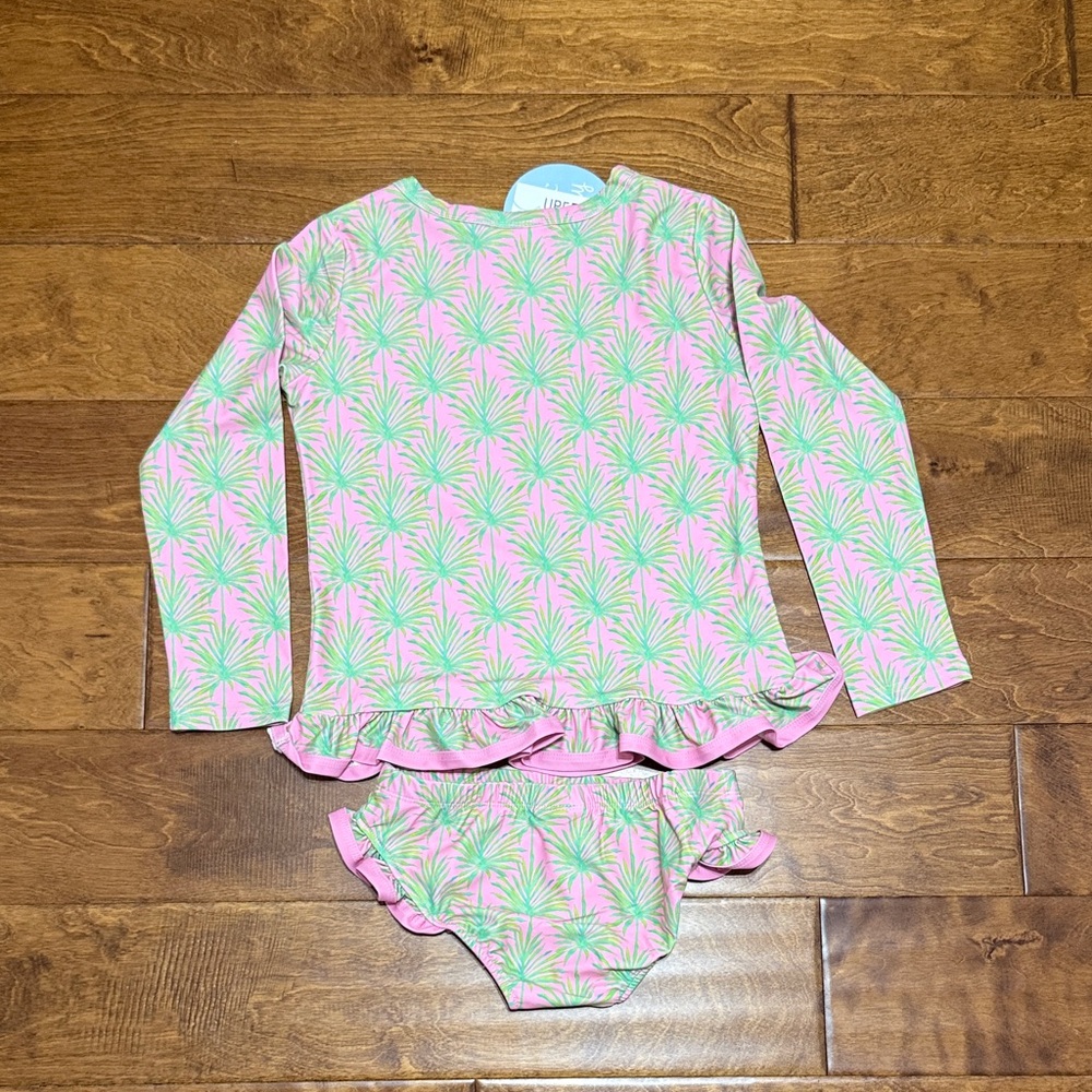 NWT Size 10 Classic Whimsy Pink & Green Palm Print Girls' Rash Guard Set - Picture 2 of 2